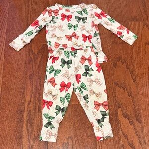 Posh Peanut Bow Print Kids Pajama Set